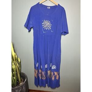 Color Me Cotton CMC Sleeveless MAxi Printed Painted Boho Dress Womens M